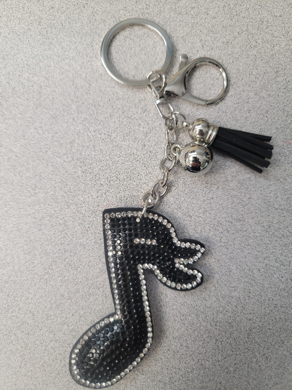 Rhinestone Black Musical Note Keychain with Tassel